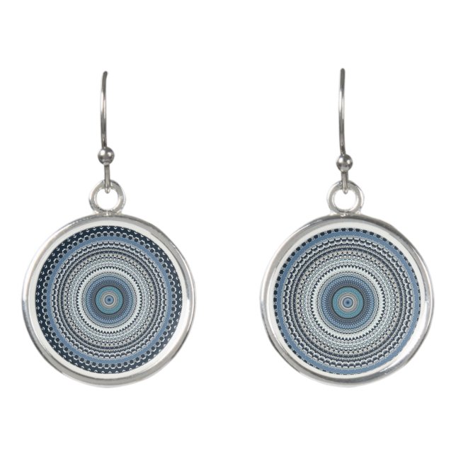 Blue Bohemian Boho Mandala  Earrings (Front)