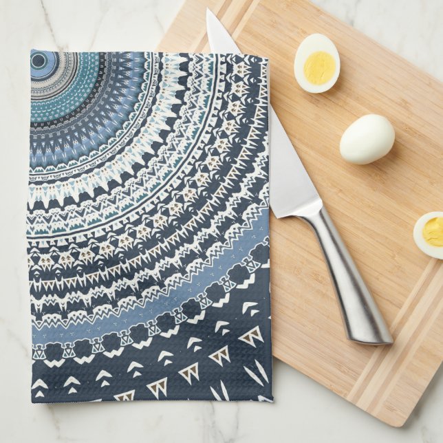 Blue Bohemian Boho Mandala   Kitchen Towel (Quarter Fold)