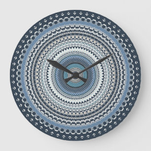 Blue Bohemian Boho Mandala Large Clock