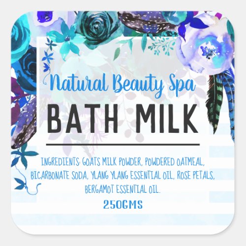 Blue Bohemian Floral Bath Soak Labels