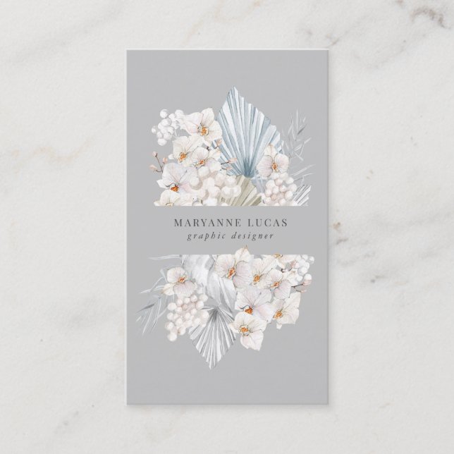 blue bohemian floral business card (Front)