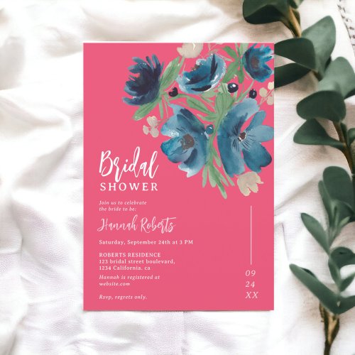 blue bohemian floral watercolor bridal shower invitation