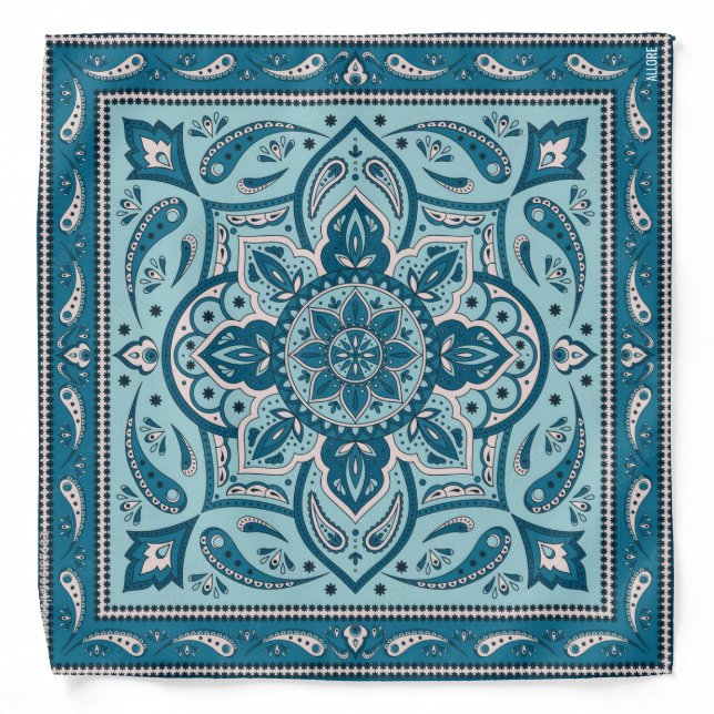Blue Bohemian Mandala Bandana (Front)