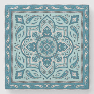 Blue Bohemian Mandala Bandana Stone Coaster