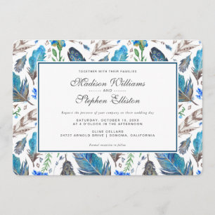 Blue Boho Aztec Watercolor - Wedding Invitation