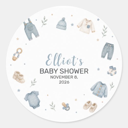 Blue Boho Baby Clothes Baby Shower Classic Round Sticker