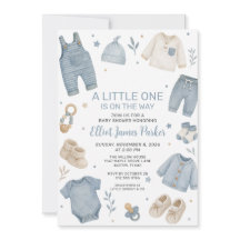Blue Boho Baby Clothes Boy Shower Invitation