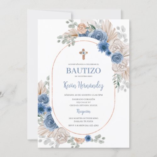 Blue Boho Baptism  Invitation