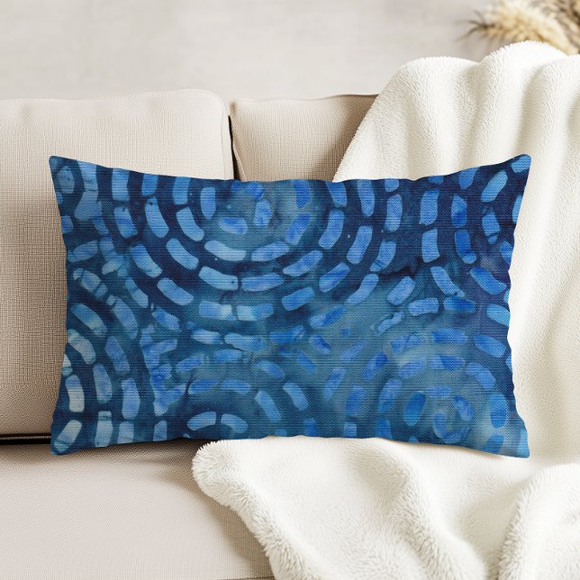 Blue Boho Batik Abstract Spirals Accent Pillow (Creator Uploaded)