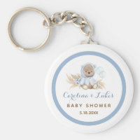 Blue Boho Bear Baby Shower Favors Keychain