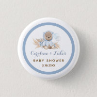 Blue Boho Bear Baby Shower Party Favors Button