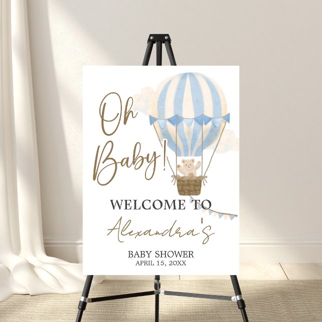 Blue Boho Bear Baby Shower Welcome Sign (Oh Baby Bear Baby Shower Welcome Sign)