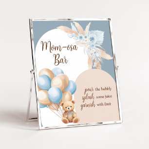 Blue Boho Bear Balloon Baby Shower Mom Osa Bar Poster