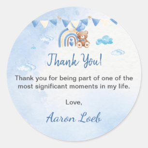 Blue Boho Bear Balloon Baptism Thank You  Classic Round Sticker