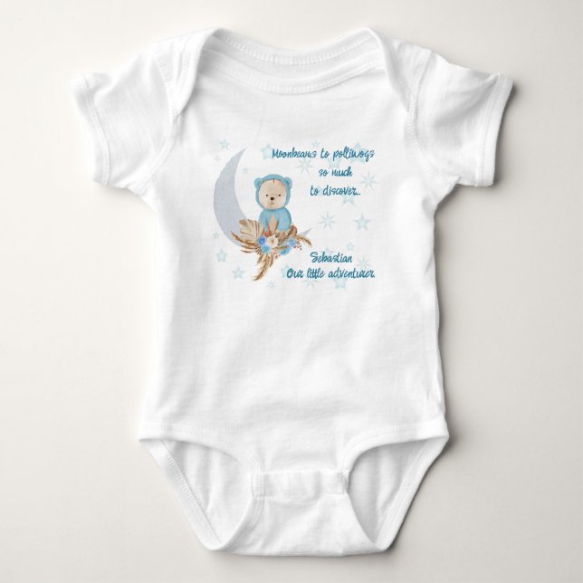 Blue Boho Bear Moon Baby Clothing Baby Bodysuit (Front)