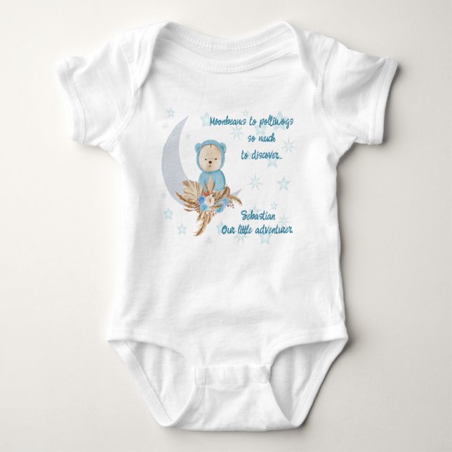 Blue Boho Bear Moon Baby Clothing Bodysuit (Front)