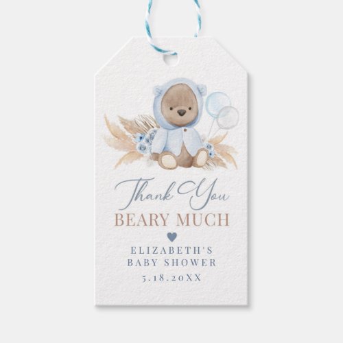 Blue Boho Bear Thank You Beary Much Gift Tag