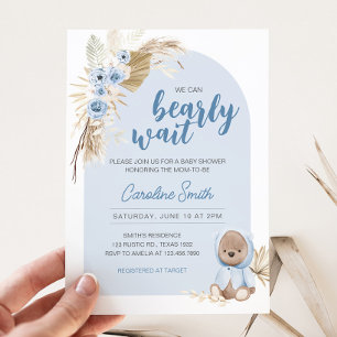 Blue Boho Bearly Wait Baby Shower Invitation