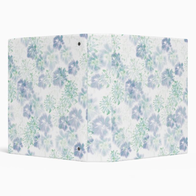 Blue Boho Blooming Flowers Floral Tie Dye Pattern  3 Ring Binder (Background)