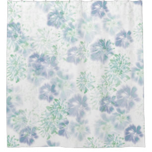 Blue Boho Blooming Flowers Floral Tie Dye Pattern Shower Curtain