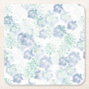 Blue Boho Blooming Flowers Floral Tie Dye Pattern Square Paper Coaster