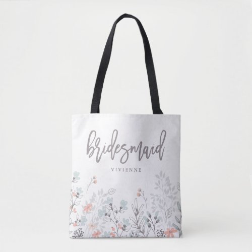 Blue Boho Botanical Wedding  Bridesmaid Tote Bag