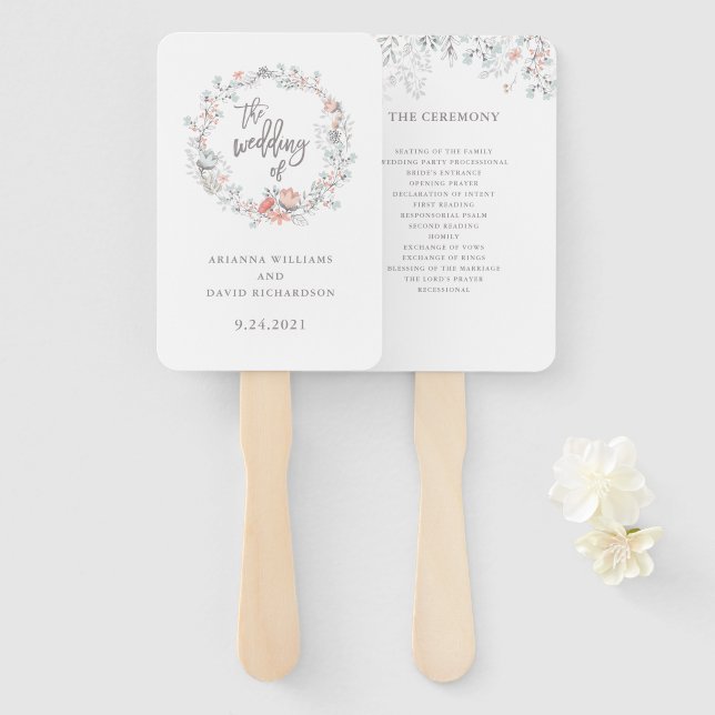 Blue Boho Botanical Wedding Hand Fan (Front and Back)