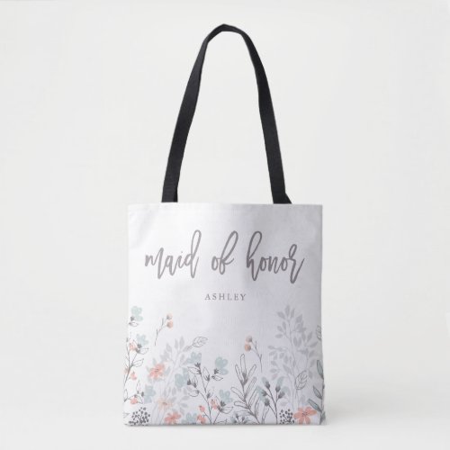 Blue Boho Botanical Wedding  Maid of Honor Tote Bag