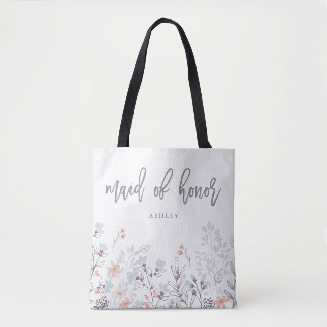 Blue Boho Botanical Wedding | Maid of Honor Tote Bag (Front)