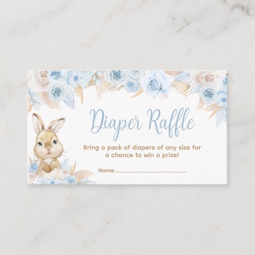 Blue Boho Bunny Baby Shower Diaper Raffle Enclosure Card