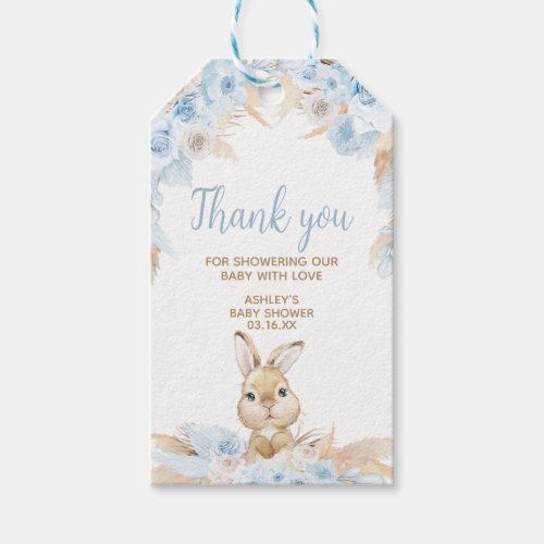 Blue Boho Bunny Baby Shower Favor Tags