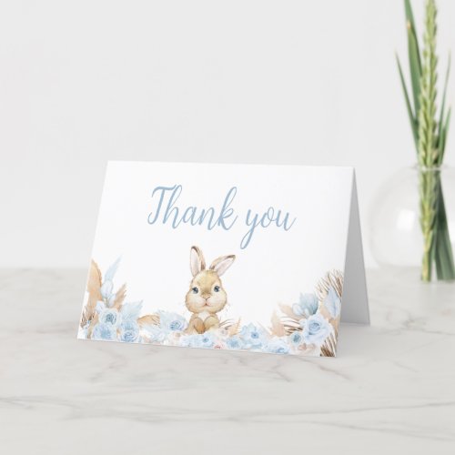 Blue Boho Bunny Baby Shower  Thank You Card