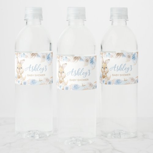 Blue Boho Bunny Baby Shower  Water Bottle Label