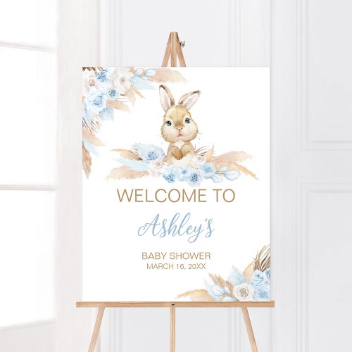 Blue Boho Bunny Baby Shower Welcome Poster