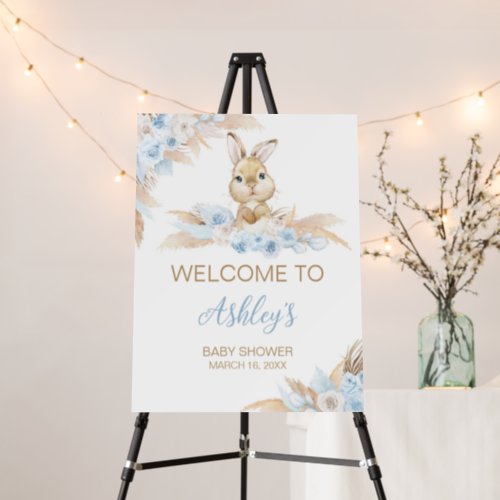 Blue Boho Bunny Baby Shower Welcome Sign