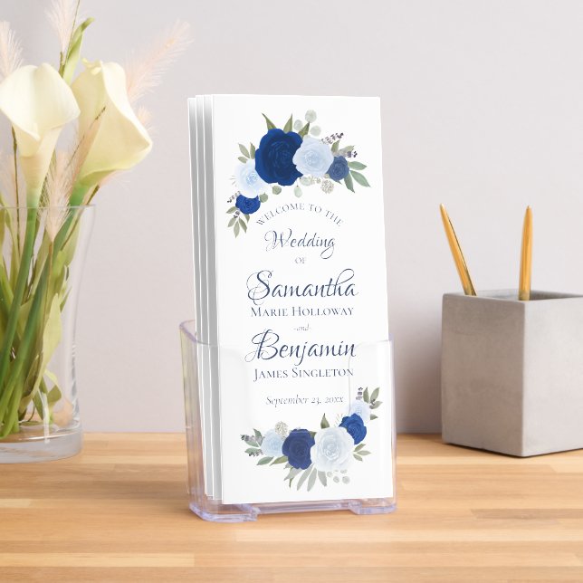 Blue Boho Chic Floral Elegant Wedding Program Brochure (Insitu)