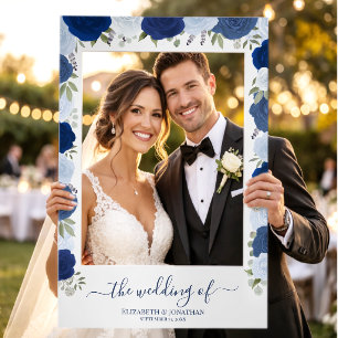 Blue Boho Chic Watercolor Roses Elegant Wedding Selfie Frame