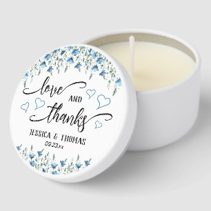 Blue Boho Chic Wildflowers Love & Thanks Wedding Mini Candle Favors