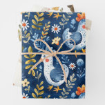 Blue boho chicken nursery seamless pattern wrapping paper sheets