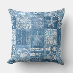 Blue Boho Coastal Throw Pillow