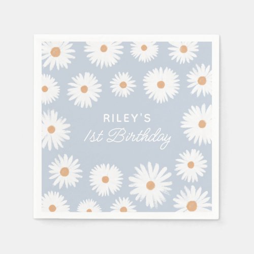 Blue Boho Daisy Birthday Party Napkins