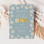 Blue boho daisy rainbow wild one 1st birthday kids invitation<br><div class="desc">She is a wild one! Celebrate your little one's first birthday with our adorable retro dusty blue boho daisy flower party invitation! Featuring a cute earth tone rainbow design saying one with a heart shaped daisy flower, this invite is perfect for a wild and fun celebration with friends and family....</div>