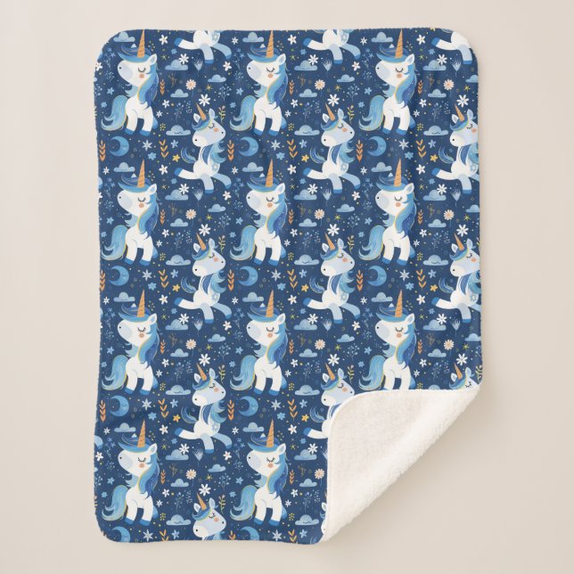 Blue boho design with unicorn sherpa blanket (Front)