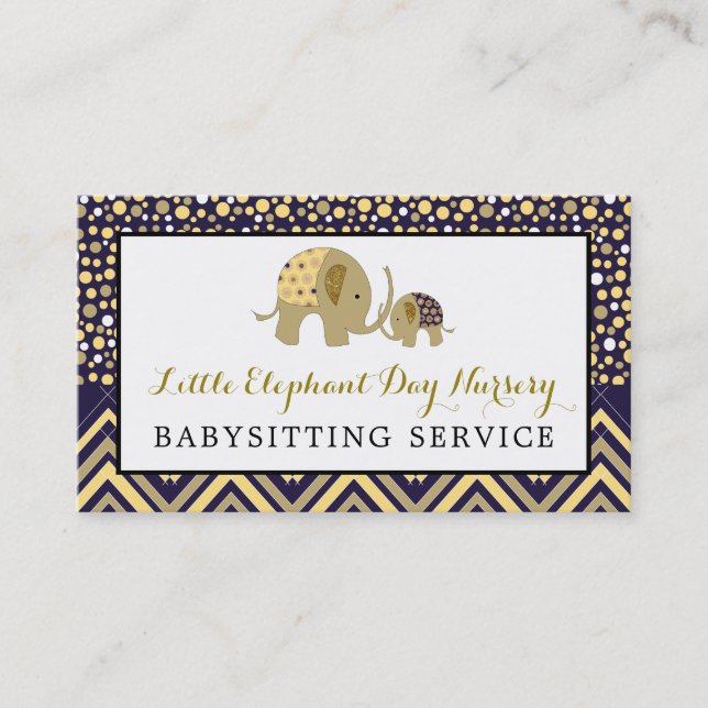 Blue Boho Elephant, Babysitter, Daycare, Nursery Business Card (Front)