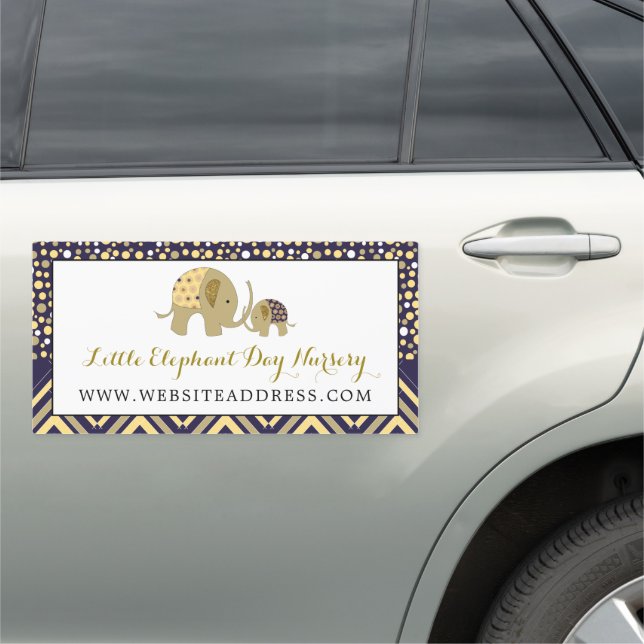 Blue Boho Elephant, Babysitter, Daycare, Nursery Car Magnet (In Situ)