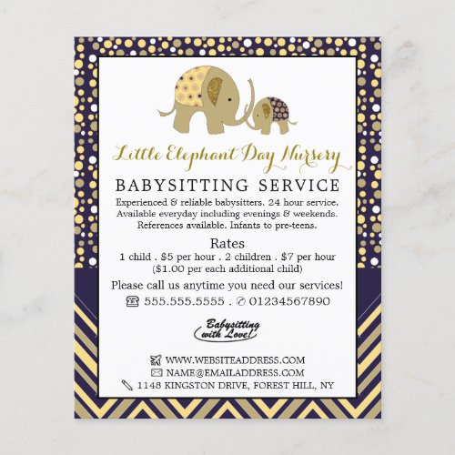 Blue Boho Elephant Babysitter Daycare Nursery Flyer