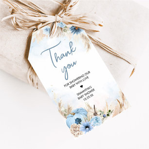 Blue Boho Fall Pumpkin Baby Shower Favor Tags
