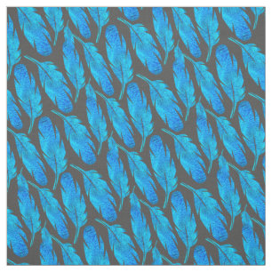 Blue boho feathers blue and gray fabric