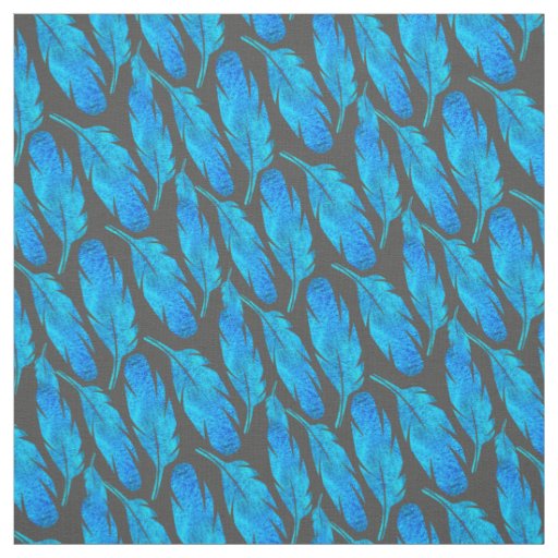 Blue boho feathers blue and gray fabric