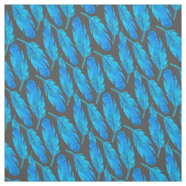 Blue boho feathers blue and gray fabric (Swatch)